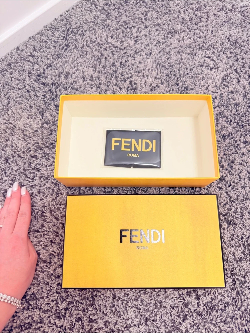 Fendi Yellow and Black Branded Gift Box and Glasses Cloth
